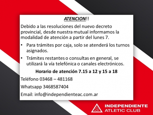 MUTUAL IAC: HORARIOS DE ATENCIÓN A PARTIR DE ESTA SEMANA - 07/09/20