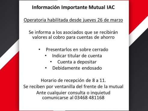 MUTUAL IAC: ATENCIÓN: NUEVA INFORMACIÓN REFERENTE A NUESTRA MUTUAL